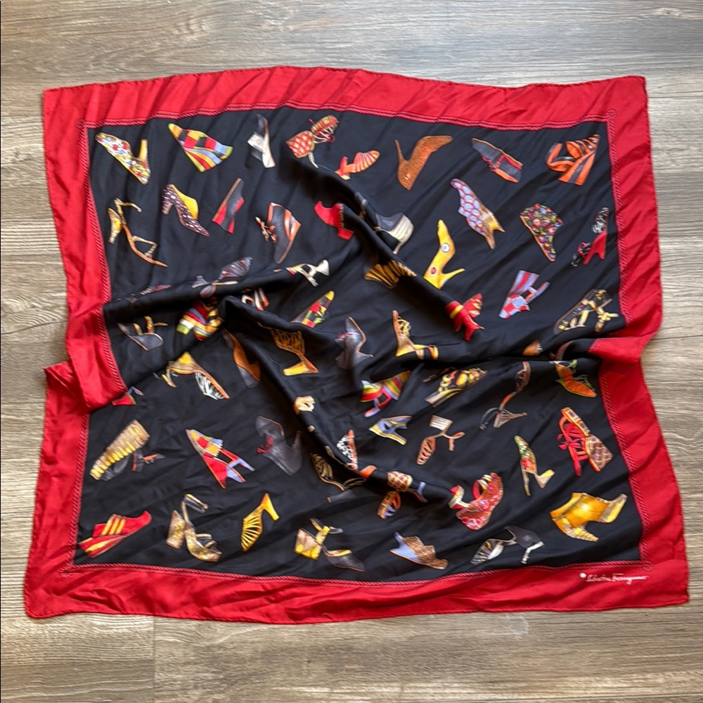 Salvatore Ferragamo Red and Black Shoe Print Scarf